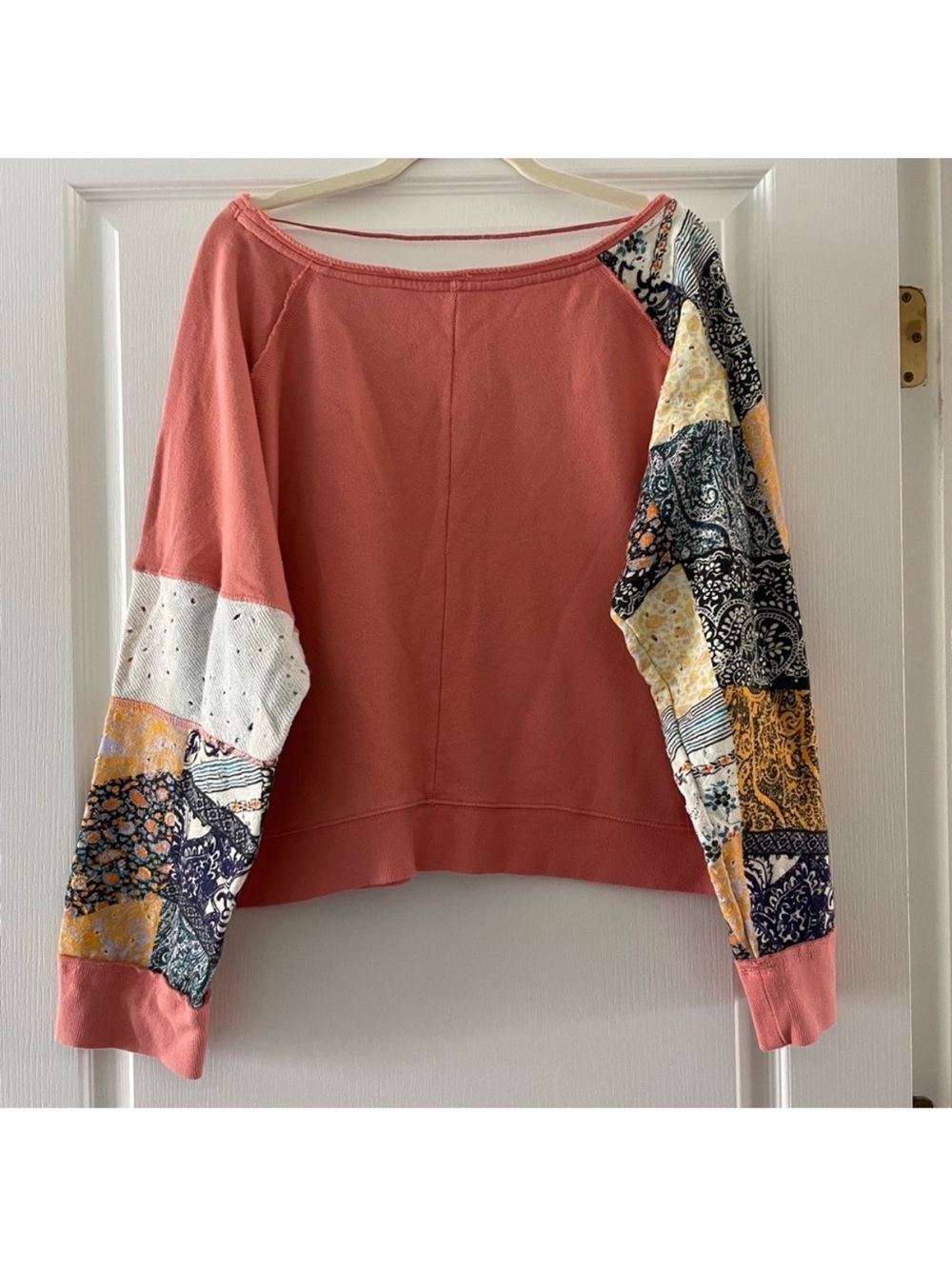 Free People Sun’s Out Patchwork Sleeve Pullover boho Top - Picture 7 of 7